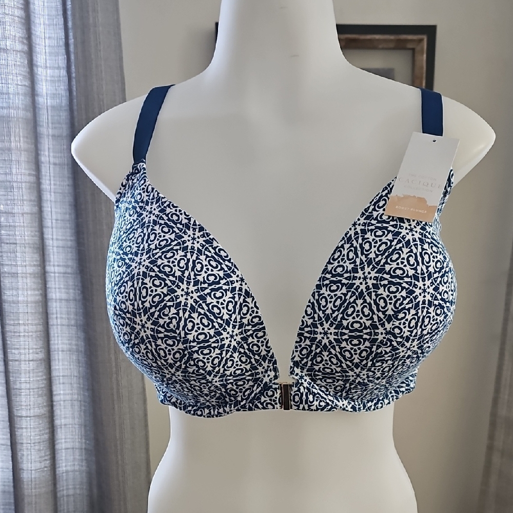 Cacique Navy and White Patterned Bra